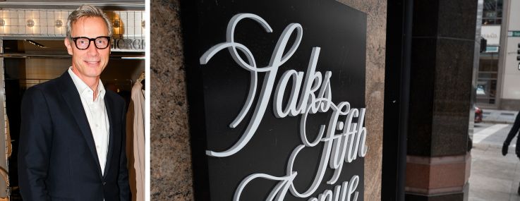 Geoffrey van Raemdonck, CEO of Saks Fifth Avenue and an exterior of a Saks Fifth Avenue store.