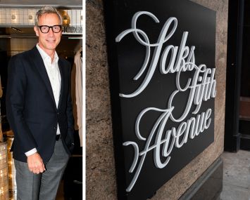 Geoffrey van Raemdonck, CEO of Saks Fifth Avenue and an exterior of a Saks Fifth Avenue store.