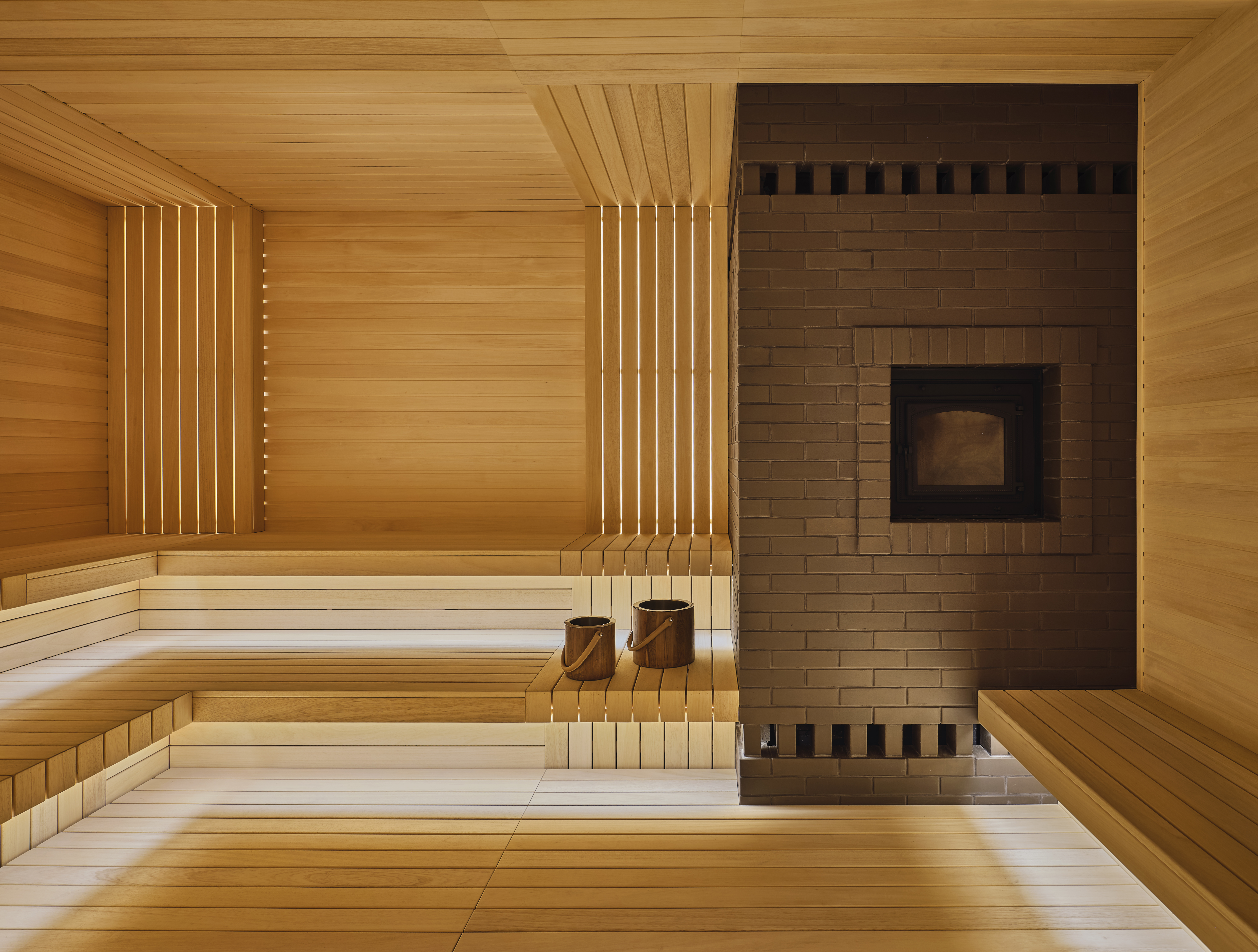 Interior features in a sauna.