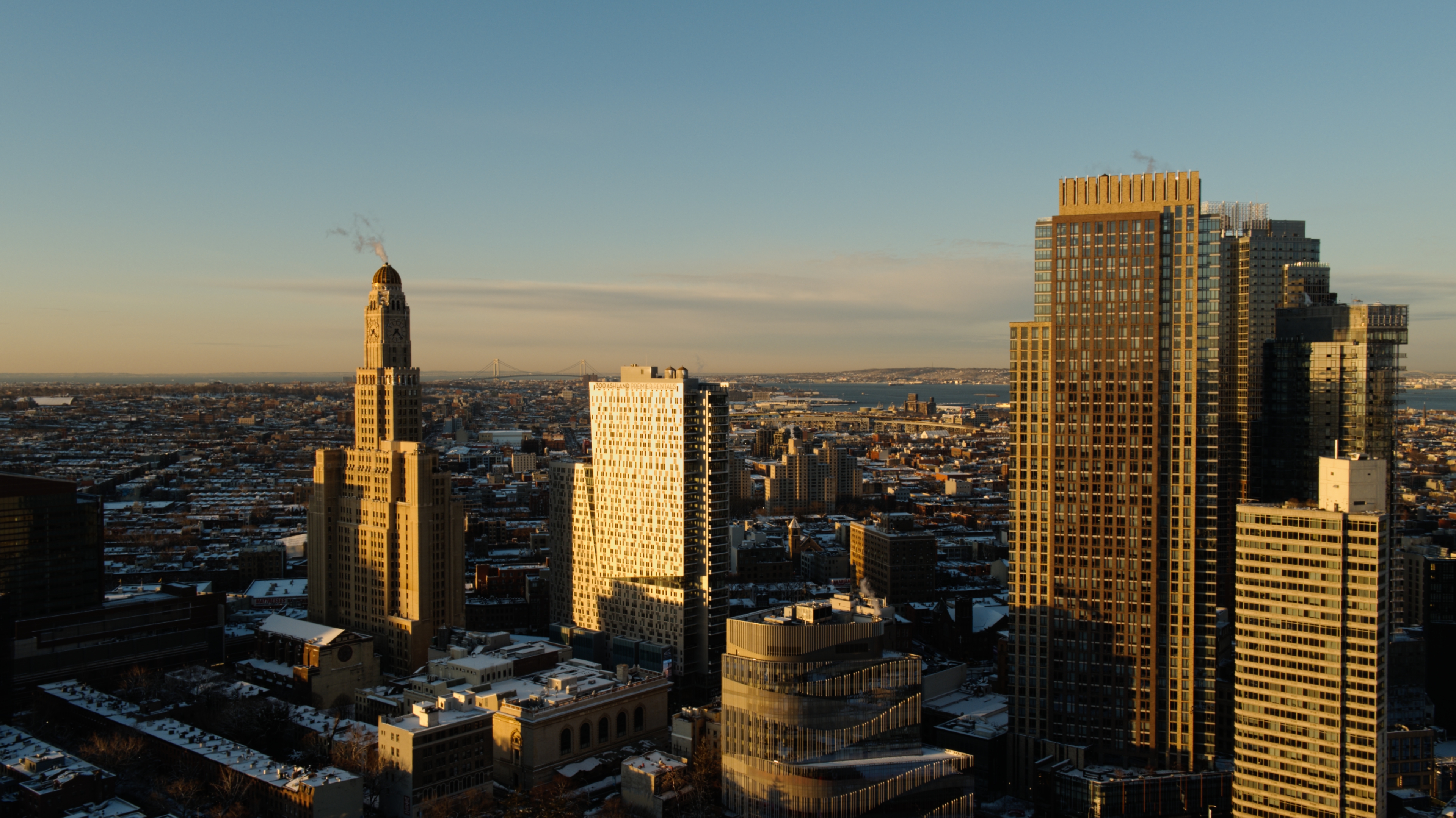 Aerial view on the One Hanson Place in Downtown Brooklyn, NYC.