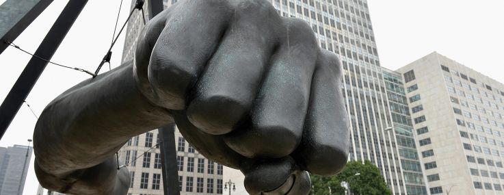 The monument to boxer Joe Louis, "The Fist" by Robert Graham in Detroit.