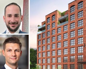 Maxim Capital Group's Josh Greene (top), Ripco's James Murad, and a rendering of 57 Canton Place, Brooklyn.