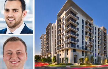 Dwight Capital's Keith Hoffman (top) and Aaron Kirshtein and a rendering of Gardens Residences in North Miami, Fla.