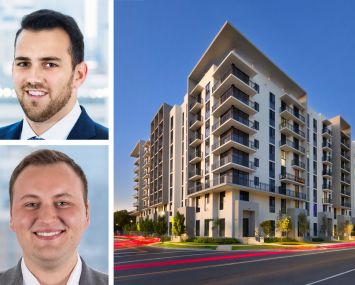 Dwight Capital's Keith Hoffman (top) and Aaron Kirshtein and a rendering of Gardens Residences in North Miami, Fla.