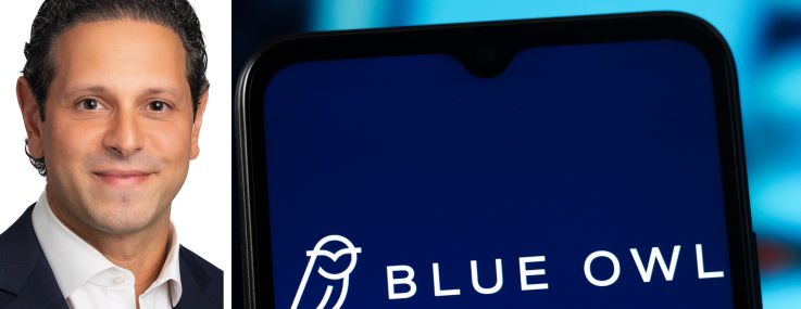 Blue Owl Capital co-President Marc Zahr and the Blue Owl logo displayed on a mobile phone.