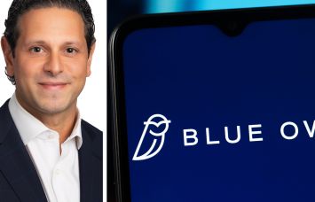 Blue Owl Capital co-President Marc Zahr and the Blue Owl logo displayed on a mobile phone.