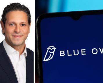 Blue Owl Capital co-President Marc Zahr and the Blue Owl logo displayed on a mobile phone.