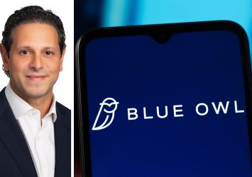 Blue Owl Capital co-President Marc Zahr and the Blue Owl logo displayed on a mobile phone.