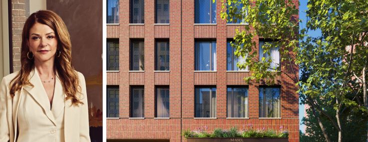 MAG Partners's MaryAnne Gilmartin and a rendering of the Mabel at 335 Eighth Avenue.