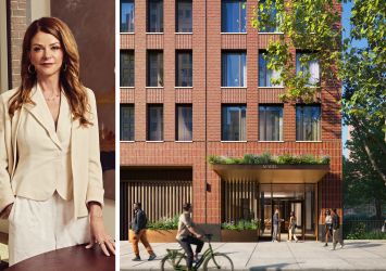 MAG Partners's MaryAnne Gilmartin and a rendering of the Mabel at 335 Eighth Avenue.