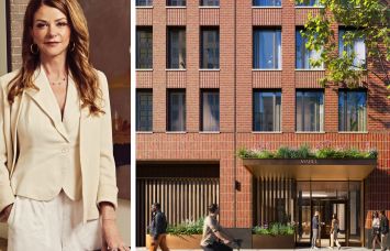 MAG Partners's MaryAnne Gilmartin and a rendering of the Mabel at 335 Eighth Avenue.