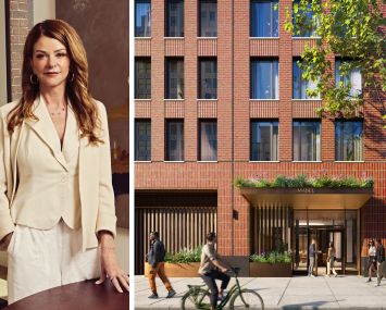MAG Partners's MaryAnne Gilmartin and a rendering of the Mabel at 335 Eighth Avenue.