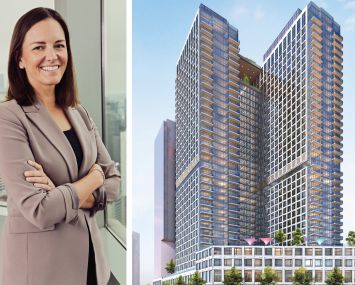 J.P. Morgan's Michelle Herrick and a rendering of 625 Fulton Street, Brooklyn.