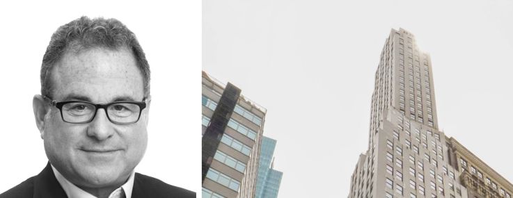 JLL's Mitchell Konsker (top) and Greg Wang, and 1450 Broadway.