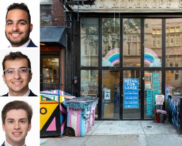 Meridian Retail Leasing's Noam Aziz (top), Carson Shahrabani (center) and Max Freudenberger, and 116 Suffolk Street.