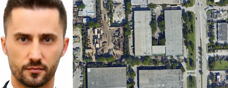 Apex Capital Realty’s Ovy Anghel and a satellite view of Bridge Point Pompano Beach Commerce Park in Pompano Beach, Fla.