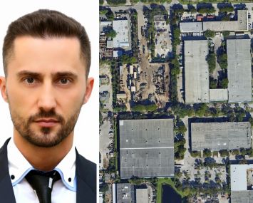 Apex Capital Realty’s Ovy Anghel and a satellite view of Bridge Point Pompano Beach Commerce Park in Pompano Beach, Fla.