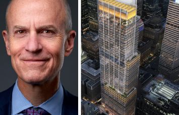 BXP CEO Owen Thomas and a rendering of 343 Madison Avenue.