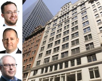 Avison Young's Patrick Steffens (top), Martin Cottingham (center), and Michael Gottlieb, and 45 West 45th Street.