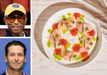 Pharrell Williams (top), Place Projects's Joe Furst, and fluke ceviche from Nami Nori.