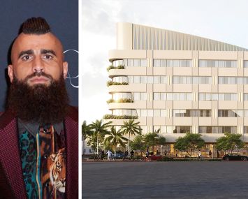 Rivani's Robert Rivani and a rendering of 1691 Michigan Avenue, Miami Beach, Fla.