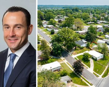 Arrow Real Estate's Ronnie Levine and an aerial view of Pikesville, Md.