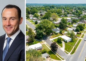 Arrow Real Estate's Ronnie Levine and an aerial view of Pikesville, Md.