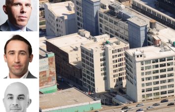 RXR's Scott Rechler (top), CBRE's Ethan Stanton (center) and Michael Mazzara, and 47 Hall Street in Brooklyn.