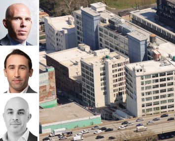 RXR's Scott Rechler (top), CBRE's Ethan Stanton (center) and Michael Mazzara, and 47 Hall Street in Brooklyn.