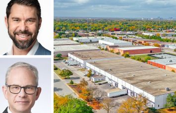 Dalfen Industrial's Sean Dalfen (top), Mapletree's Richard Prokup, and one of the properties in the portfolio at 950-1000 Lunt Avenue, Elk Grove Village, Ill.