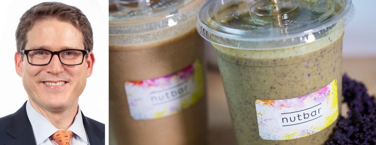 Steven Baker, CEO of RTL, and smoothies from Nutbar.