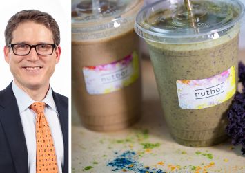 Steven Baker, CEO of RTL, and smoothies from Nutbar.