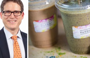 Steven Baker, CEO of RTL, and smoothies from Nutbar.