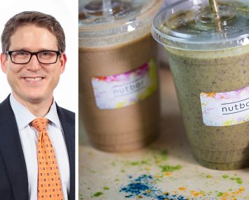 Steven Baker, CEO of RTL, and smoothies from Nutbar.