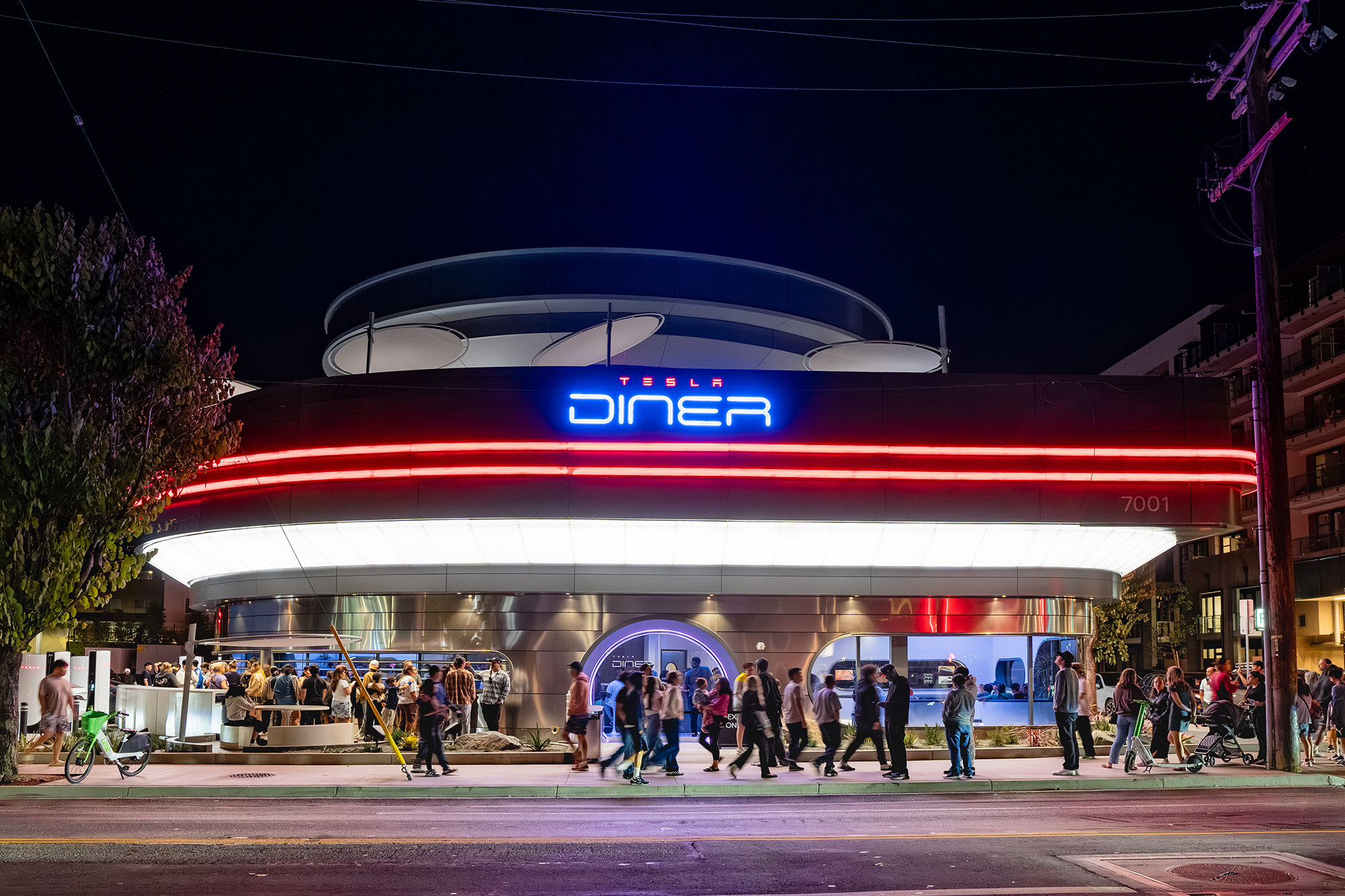 Tesla Diner & Drive-In along Santa Monica Boulevard in Hollywood, Calif.