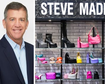 Empire State Realty Trust's Thomas Durels and a display of Steve Madden shoes.