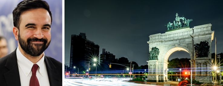 Mayor Zohran Mamdani and Grand Army Plaza in Brooklyn.