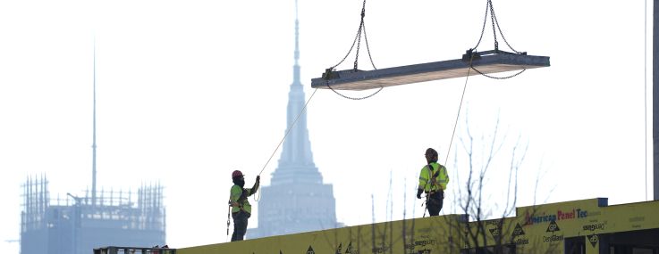 Construction workers at a job site in Manhattan.