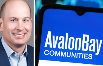 AvalonBay Communities's President and CEO Benjamin Schall and a mobile phone screen showing AvalonBay's logo.