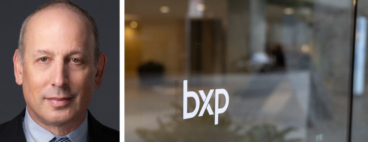 BXP President & Director Douglas Linde and the BXP logo on an office door.