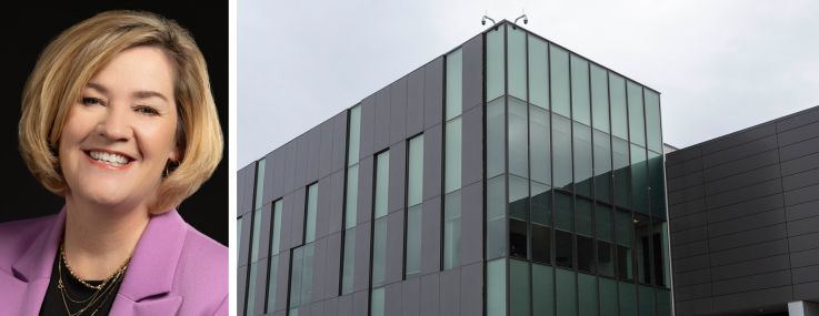 Equinix President and CEO Adaire Fox-Martin and one of Equinix's data centers.