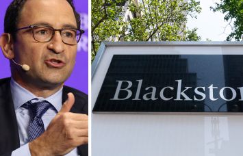 Blackstone President and Chief Operating Officer Jonathan Gray and a sign outside one of Blackstone's offices.