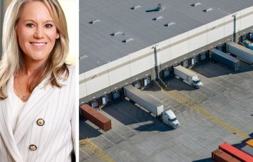 Rexford Industrial CEO Laura Clark and an aerial view of a distribution center.