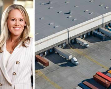 Rexford Industrial CEO Laura Clark and an aerial view of a distribution center.