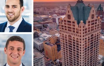 Keith Hoffman (top), Jack Tawil (bottom), and 100 East Wisconsin Avenue in Downtown Milwaukee.