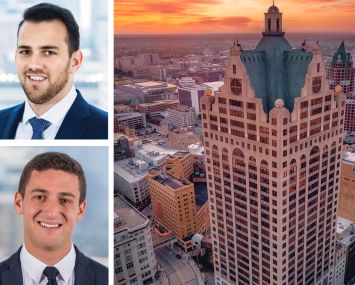 Keith Hoffman (top), Jack Tawil (bottom), and 100 East Wisconsin Avenue in Downtown Milwaukee.