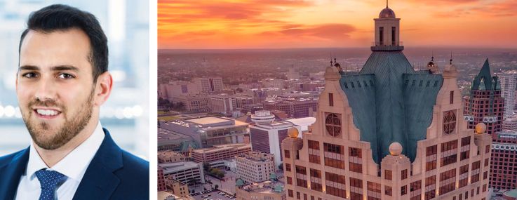 Keith Hoffman (top), Jack Tawil (bottom), and 100 East Wisconsin Avenue in Downtown Milwaukee.