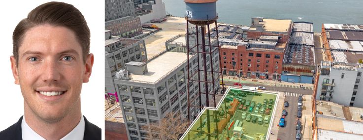 Donal Flaherty and a rendering of 72 West Street in Brooklyn.