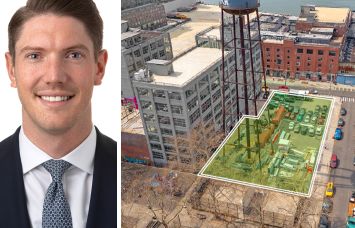 Donal Flaherty and a rendering of 72 West Street in Brooklyn.