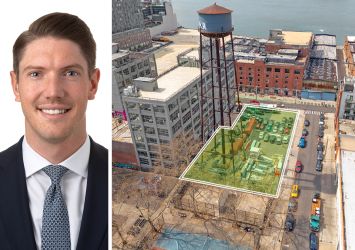 Donal Flaherty and a rendering of 72 West Street in Brooklyn.